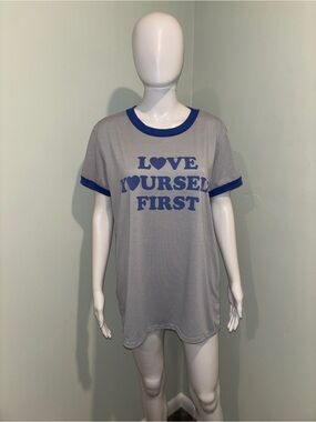 LulaRoe Blue Short Sleeve Love Yourself First T-Shirt -L